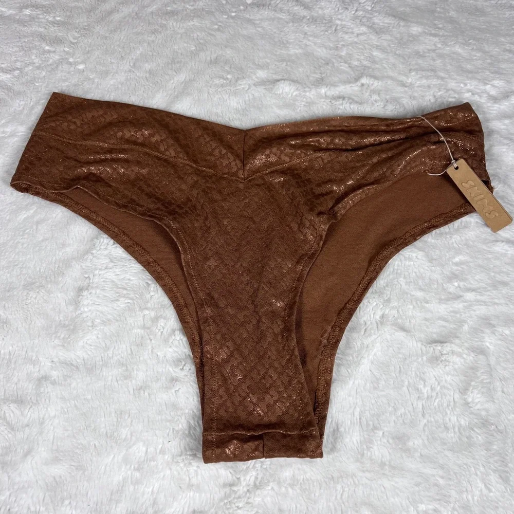 SKIMS Metallic Snake Cheeky‎ Brief Panty Cacao Brown PN-BYS-1978 Womens Size 2X